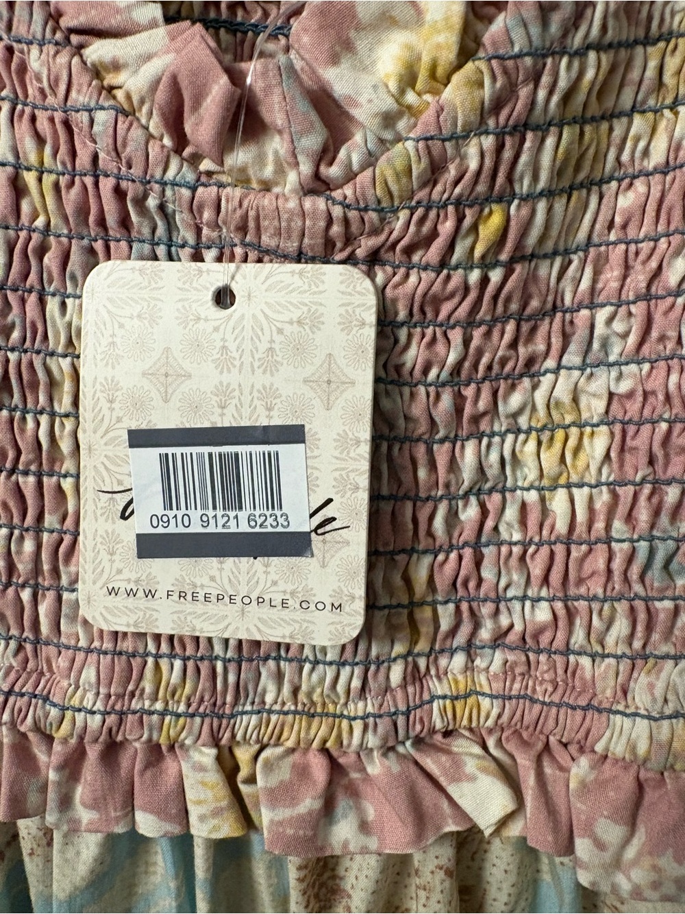 Free People Pink & Blue Smocked Floral Maxi Dress Small - Picture 8 of 11